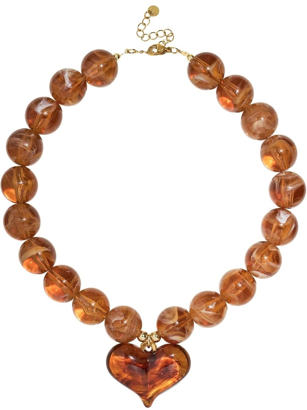 Anthropologie Amber Bead Heart Pendant Necklace - Brown Gold - Picture 5 of 5